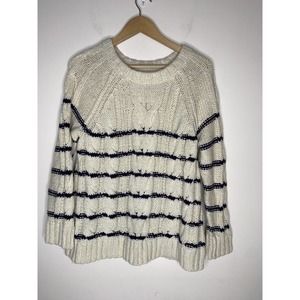 J. Jill Sweater Womens Medium Petite Cable Knit Chunky Striped Cotton Nautical